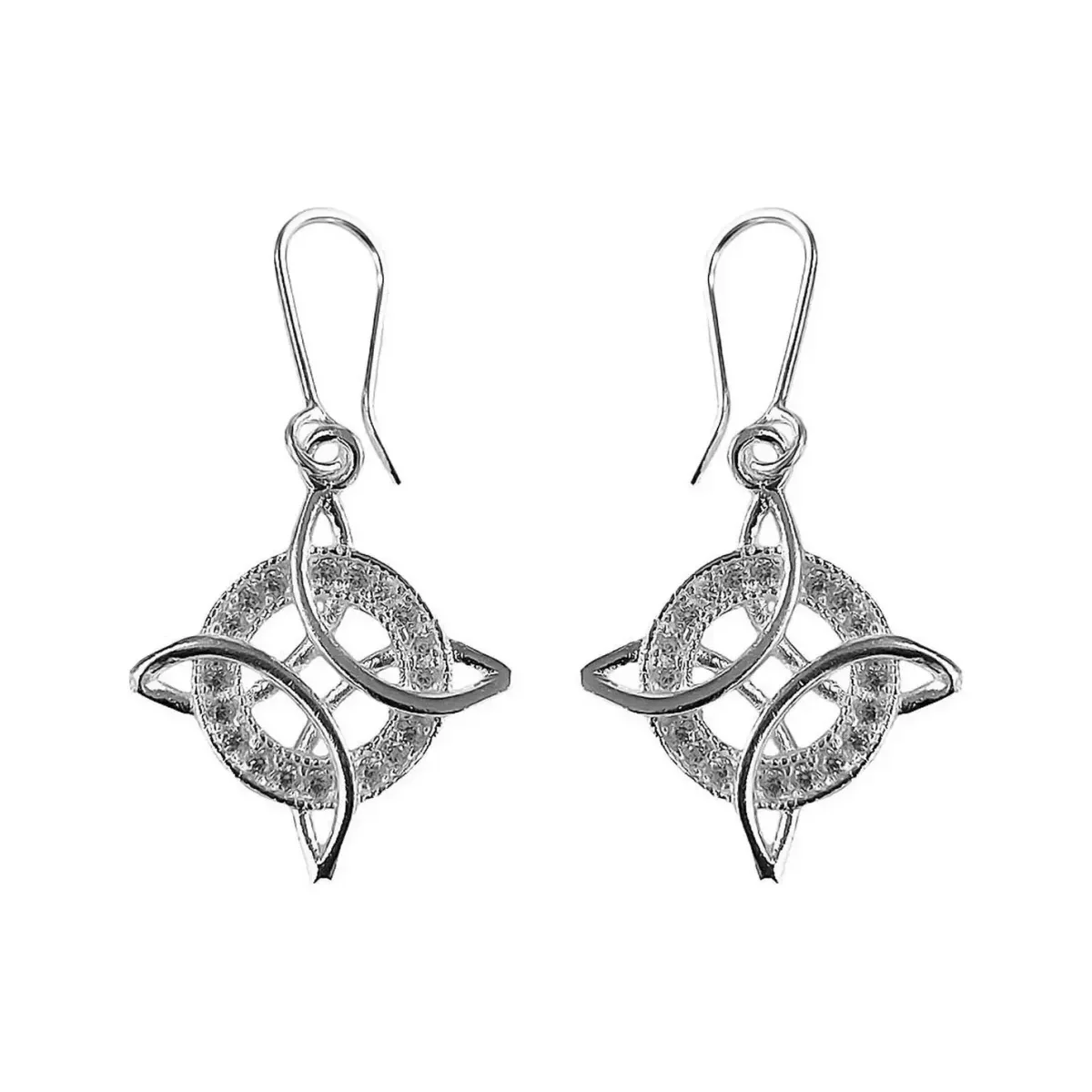 Conjunto Cadena Aretes Plata 925 Nudo Bruja con Zirconias Joyería Artesanal - Imagen 3