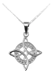 Conjunto Cadena Aretes Plata 925 Nudo Bruja con Zirconias Joyería Artesanal - Imagen 5