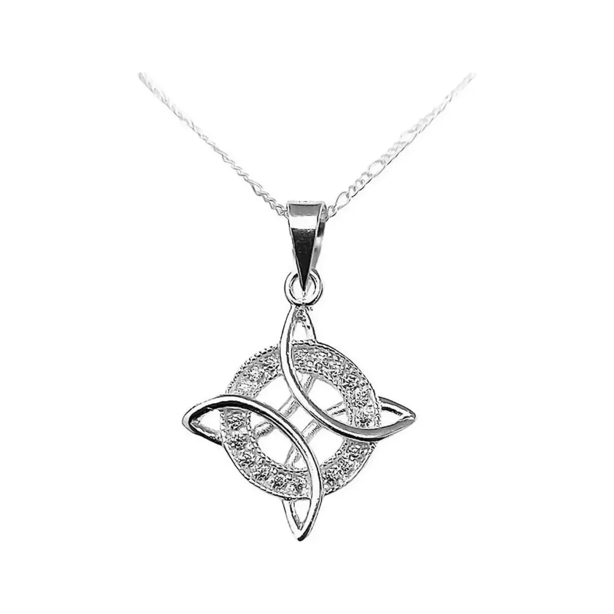 Conjunto Cadena Aretes Plata 925 Nudo Bruja con Zirconias Joyería Artesanal - Imagen 5