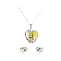 Conjunto Collar Aretes Plata 925 Árbol de la Vida Corazón Zirconia Amarilla - Imagen 1