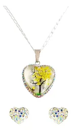 Conjunto Collar Aretes Plata 925 Árbol de la Vida Corazón Zirconia Amarilla - Imagen 1