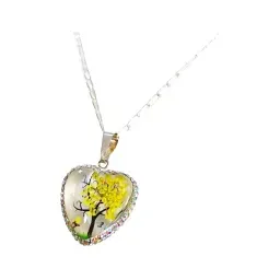 Conjunto Collar Aretes Plata 925 Árbol de la Vida Corazón Zirconia Amarilla - Imagen 5
