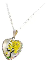 Conjunto Collar Aretes Plata 925 Árbol de la Vida Corazón Zirconia Amarilla - Imagen 5