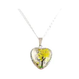 Conjunto Collar Aretes Plata 925 Árbol de la Vida Corazón Zirconia Amarilla - Imagen 6