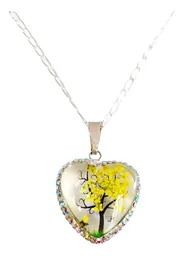 Conjunto Collar Aretes Plata 925 Árbol de la Vida Corazón Zirconia Amarilla - Imagen 6