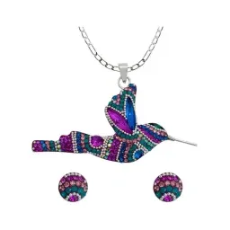 Conjunto Collar Aretes Plata 925 Colibrí con Piedras Multicolor Artesanal - Imagen 1