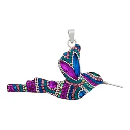 Conjunto Collar Aretes Plata 925 Colibrí con Piedras Multicolor Artesanal - Imagen 2