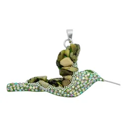 Conjunto Collar Dije Colibrí Plata 925 con Piedrería Verde Artesanal - Imagen 2