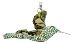 Conjunto Collar Dije Colibrí Plata 925 con Piedrería Verde Artesanal - Imagen 2