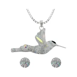 Conjunto Collar Dije Colibrí Plata 925 Piedrería Multicolor - Imagen 1