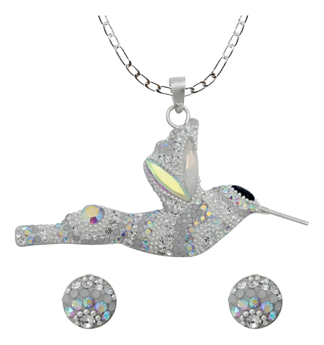 Conjunto Collar Dije Colibrí Plata 925 Piedrería Multicolor - Joyaris joyería fina artesanal