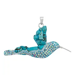 Conjunto Collar y Aretes Plata 925 Colibrí con Piedrería Celeste - Imagen 2