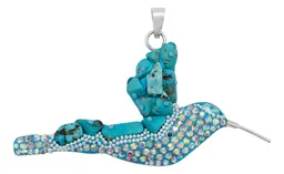 Conjunto Collar y Aretes Plata 925 Colibrí con Piedrería Celeste - Imagen 2