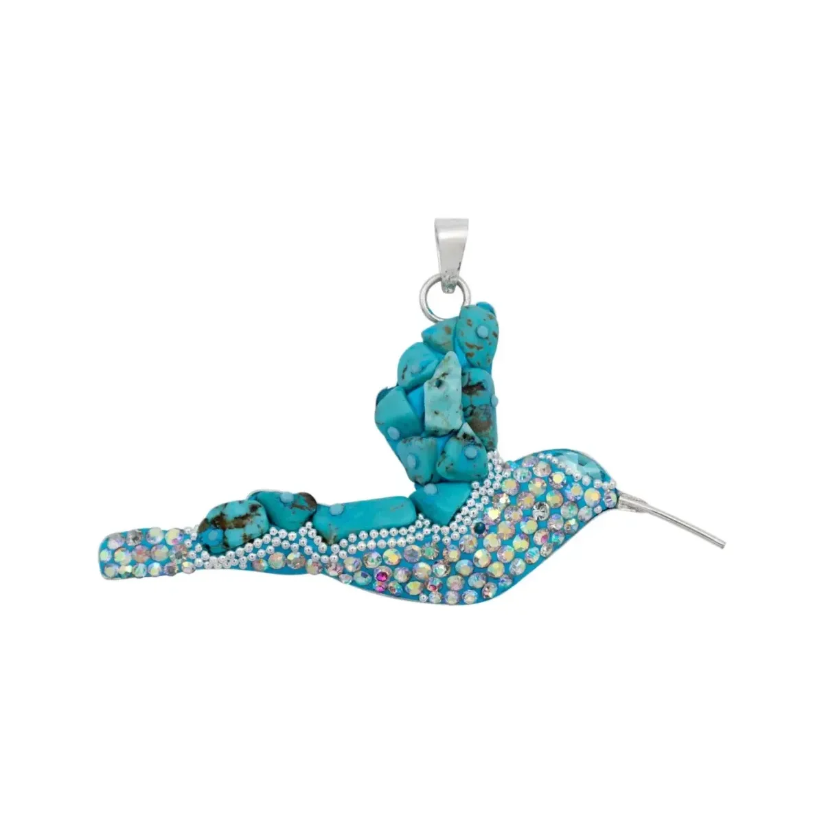 Conjunto Collar y Aretes Plata 925 Colibrí con Piedrería Celeste - Imagen 2