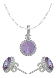 Conjunto Collar y Aretes Plata 925 Cristal Violeta Mujer - Imagen 1