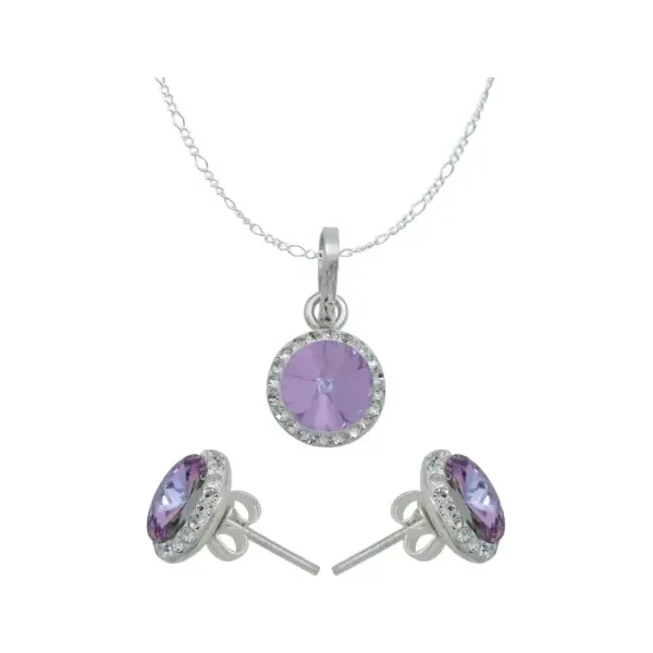 Conjunto Collar y Aretes Plata 925 Cristal Violeta Mujer - Imagen 1