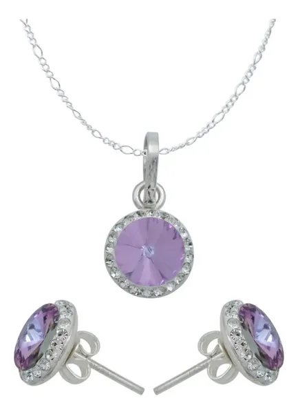 Conjunto Collar y Aretes Plata 925 Cristal Violeta Mujer - Imagen 1
