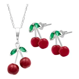 Conjunto Collar y Aretes Plata 925 Diseño Cereza para Mujer - Imagen 1