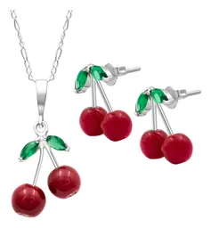 Conjunto Collar y Aretes Plata 925 Diseño Cereza para Mujer - Imagen 1