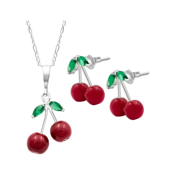 Conjunto Collar y Aretes Plata 925 Diseño Cereza para Mujer - Imagen 1