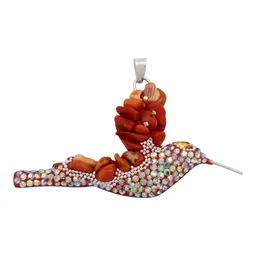 Conjunto Collar y Dije Plata Ley .925 Colibrí con Piedrería Naranja - Imagen 2