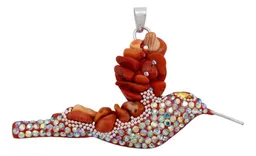Conjunto Collar y Dije Plata Ley .925 Colibrí con Piedrería Naranja - Imagen 2