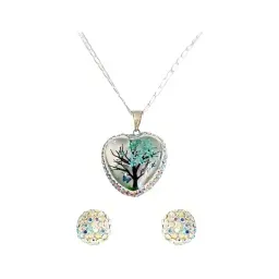 Conjunto Dije Árbol de la Vida Corazón Plata .925 Zirconia Celeste con Cadena - Imagen 1