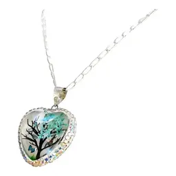Conjunto Dije Árbol de la Vida Corazón Plata .925 Zirconia Celeste con Cadena - Imagen 3
