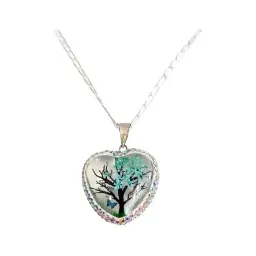 Conjunto Dije Árbol de la Vida Corazón Plata .925 Zirconia Celeste con Cadena - Imagen 5