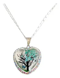 Conjunto Dije Árbol de la Vida Corazón Plata .925 Zirconia Celeste con Cadena - Imagen 5