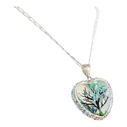 Conjunto Dije Árbol de la Vida Corazón Plata .925 Zirconia Celeste con Cadena - Imagen 6