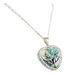 Conjunto Dije Árbol de la Vida Corazón Plata .925 Zirconia Celeste con Cadena - Imagen 6
