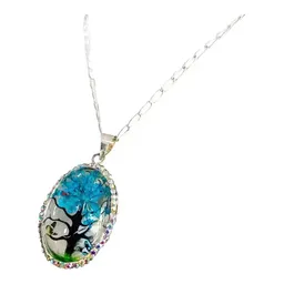 Conjunto Dije Árbol de la Vida Oval Plata Ley 925 Zirconia Azul con Cadena - Imagen 3