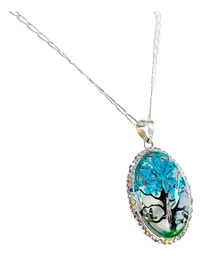 Conjunto Dije Árbol de la Vida Oval Plata Ley 925 Zirconia Azul con Cadena - Imagen 4