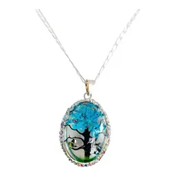 Conjunto Dije Árbol de la Vida Oval Plata Ley 925 Zirconia Azul con Cadena - Imagen 5