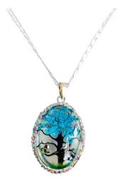 Conjunto Dije Árbol de la Vida Oval Plata Ley 925 Zirconia Azul con Cadena - Imagen 5