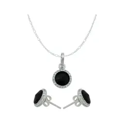 Conjunto Dije Aretes Cadena Plata 925 con Cristales Negros - Imagen 1