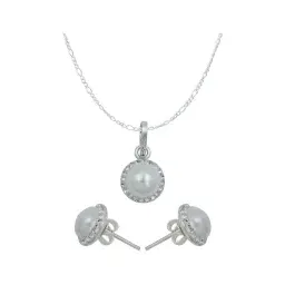 Conjunto Dije Aretes Cadena Plata 925 Cristal Tono Perla Clásico para Mujer - Imagen 1
