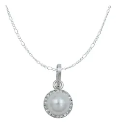 Conjunto Dije Aretes Cadena Plata 925 Cristal Tono Perla Clásico para Mujer - Imagen 2
