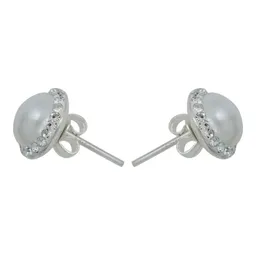 Conjunto Dije Aretes Cadena Plata 925 Cristal Tono Perla Clásico para Mujer - Imagen 4