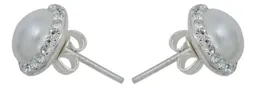 Conjunto Dije Aretes Cadena Plata 925 Cristal Tono Perla Clásico para Mujer - Imagen 4