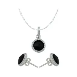 Conjunto Dije Aretes Cadena Plata 925 Cristales Negros para Mujer - Imagen 1