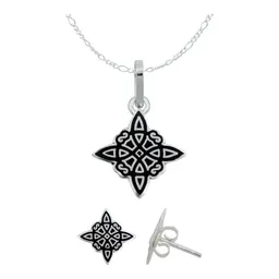 Conjunto Dije Aretes Cadena Plata 925 Nudo de Bruja Artesanal - Imagen 1