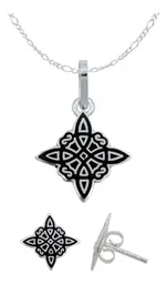 Conjunto Dije Aretes Cadena Plata 925 Nudo de Bruja Artesanal - Imagen 1