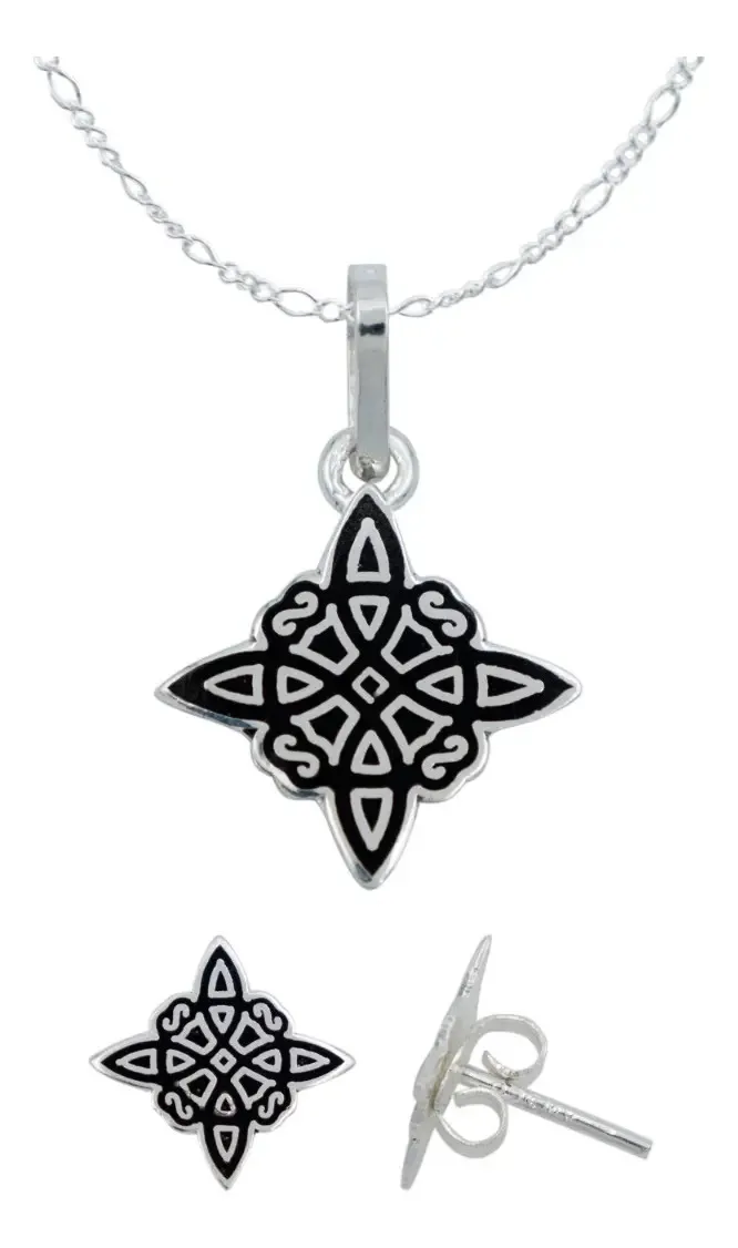 Conjunto dije aretes cadena plata .925 Nudo de Bruja artesanal, joyería mágica mexicana, talismán de protección, joyas espiri