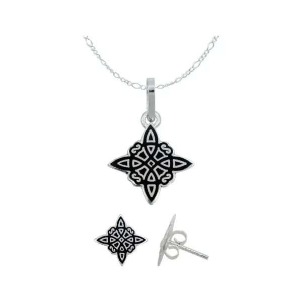 Conjunto Dije Aretes Cadena Plata 925 Nudo de Bruja Artesanal - Imagen 1
