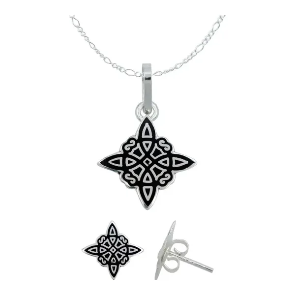 Conjunto Dije Aretes Cadena Plata 925 Nudo de Bruja Artesanal - Imagen 1