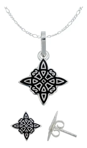 Conjunto Dije Aretes Cadena Plata 925 Nudo de Bruja Artesanal - Imagen 1