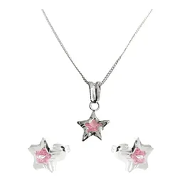 Conjunto Dije Aretes Estrella Plata 925 con Zirconia Rosa - Imagen 1