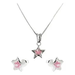 Conjunto Dije Aretes Estrella Plata 925 con Zirconia Rosa - Imagen 1